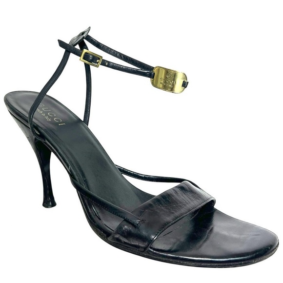 Gucci Black Leather Strappy Heels - Timeless Elegance with Iconic Details - Picture 1 of 9